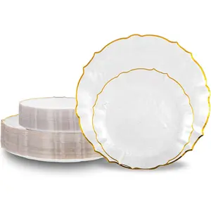 50 count Translucent? White Plastic Plates with  Rim, Fancy Lace-Edged Disposable Plates include 25 count Dinner Plate 10", 25 count Disposable Dessert Plate 7",  for Party, Wedding, Holiday