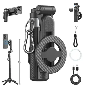 2026 Upgraded 4-in-1 Magnetic Selfie Stick: 25in Extended Length, Enhanced Stability, Wireless Bluetooth Remote, 360° Rotation, Universal Phone Fit