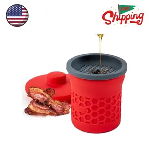Heat-Resistant Silicone Grease Strainer & Keeper - 2 Cup Capacity, Red