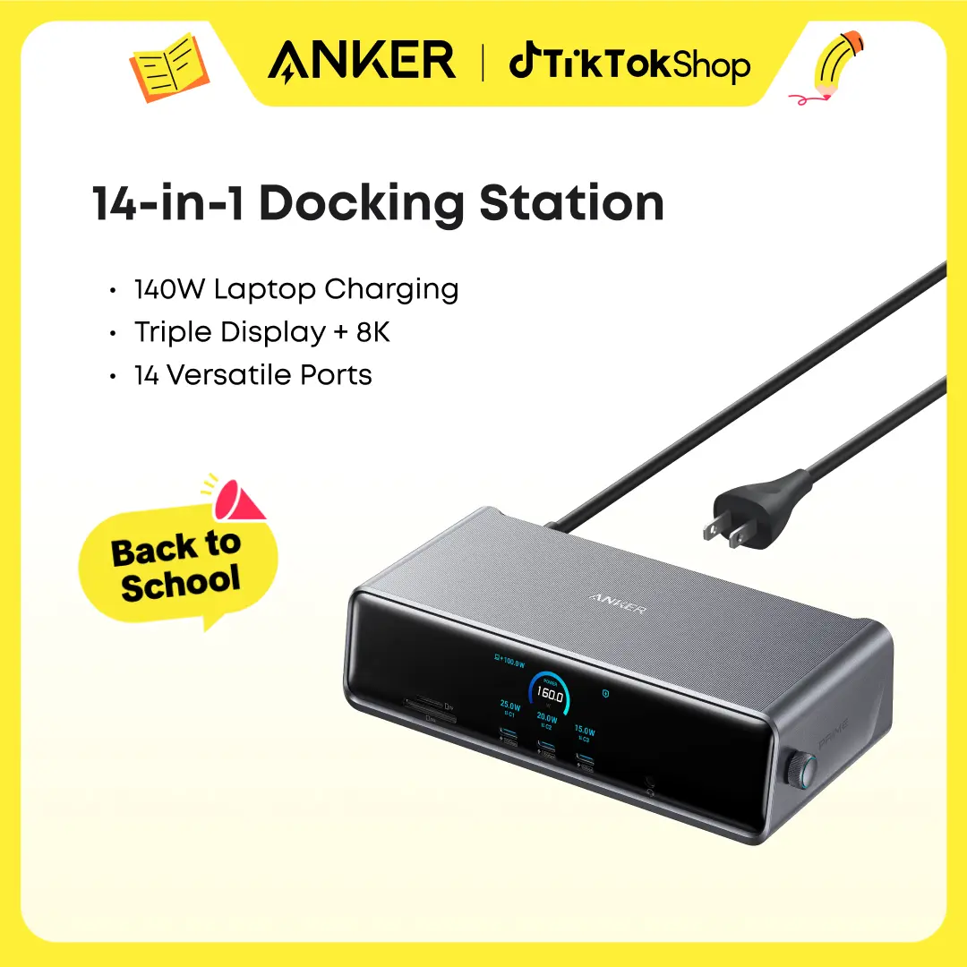 Anker Prime Docking Station (DL7400), 14-Port Triple Display with DisplayLink, 140W Max, Smart Display, Triple 4K 60Hz, Cooling Fan, for macOS and Windows (The Latest DisplayLink Driver Required) sohochic