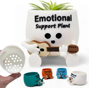 Emotional Support Face Planter Pot – 3D Printed Funny Pot for Indoor Plants – Unique Cute Succulent Head Planter with Personality – Funky Flower Pot Decor Gift Idea for Home or Office Display