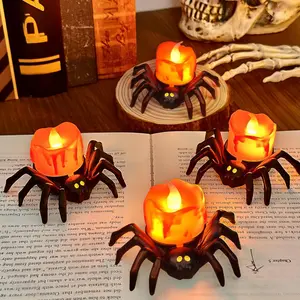 6-Pack Halloween LED Flameless Tealight Candles – Battery Operated Spider Design, Safe Indoor Halloween Decor for Table, Party, Office, Fireplace, Perfect Halloween Gifts
