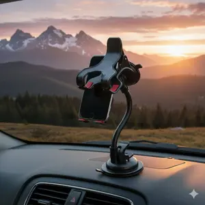 Universal Car Phone Holder for SUV Truck: Long Arm Suction Cup Mount, Windshield Dashboard Anti-Slip Shock Absorption, Silicone Grip, Rotatable Extendable Adjustable for Multi-Angle Navigation, Universal Smartphone Holder