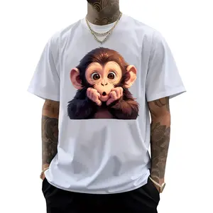Unisex Graphic Print T-Shirt for Men and Women, Cute Cartoon Monkey Design Crew Neck Short Sleeve Tee, Casual Lightweight Top for Daily Wear, Soft Comfortable Fit for Summer, Ideal for Streetwear, Travel, Party and Everyday Outfit