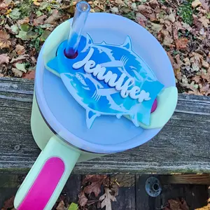 40oz or 60oz Stanley Personalized Shark Topper, Shark Topper, Tumbler Name Plate Topper, Personalized Stanley Accessory
