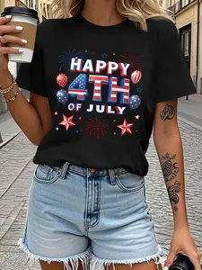 Happy 4Th of July! A Patriotic Celebration for Independence Day Featuring Fireworks Balloons And Star Patterns - a Stylish And Comfortable Women'S Casual Fitted T-Shirt with Short Sleeves Perfect for All Seasons