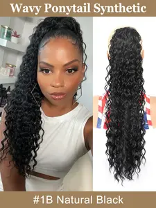 16/22/30inch Deep Deep Wave Ponytail Wig, Heat-Resistant Synthetic Fiber, Natural Curly Hairstyle, Voluminous Curly Hair, Hair Accessory