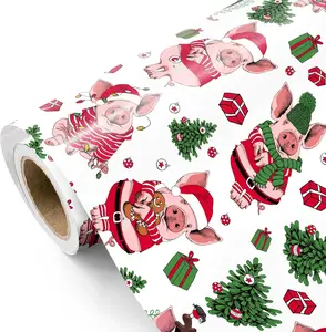 Pig Christmas Wrapping Paper , Mini Roll , 30 x 36 to 30x180 inch , Pig Farmhouse Wrapping Paper for Christmas, Xmas Holiday, Party Celebration