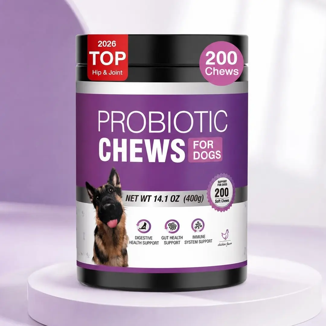 Dogs Probiotics Chews with Enzymes & Fiber Blend Supports GutHealth, Boost Immune - Natural Probiotic Supplement for Digestive, Diarrhea, Gas,Constipation, Itchy Skin,200Cts