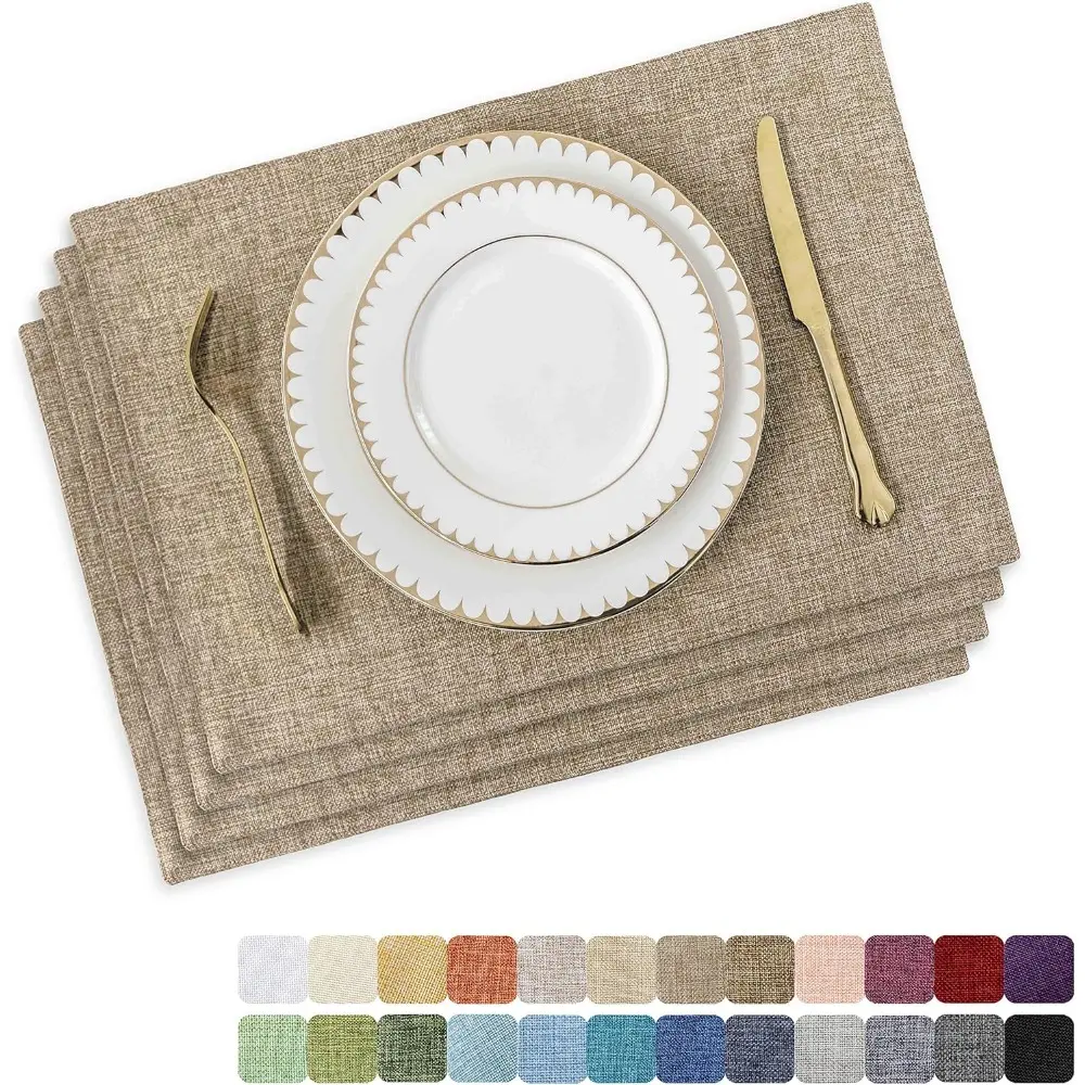 Linen Placemats Set of 4 Heat Resistant Dining Table Cloth Place Mats Kitchen Table Mats Placemats Table Spring Decor, Natural Linen