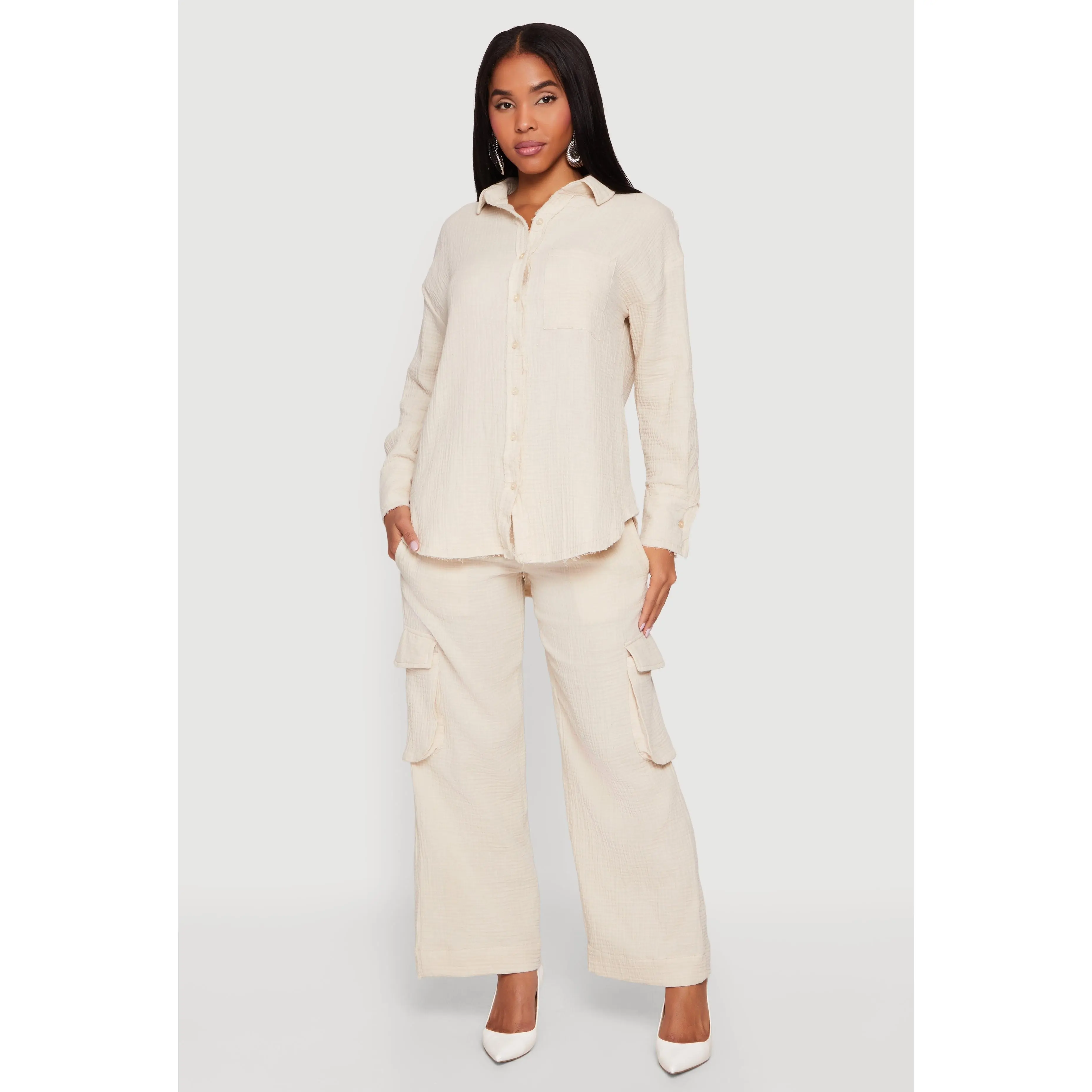 Gauze Knit Wide Leg Cargo Pants