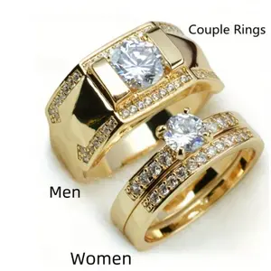 Luxury classic 18k gold plated couple ring set, Cubic Zirconia ring for women and party engagement ring for men, wedding/engagement couple jewelry, daily wear