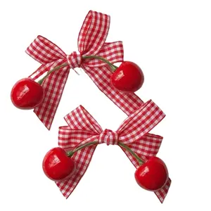 Cherry Plaid Bow Hair Clips, Double Layer Strawberry Side Barrettes For Young Girls, Sweet Lolita Style Hair Accessories, Cute Exquisite Hair Ornaments For Daily Styling, Photo Shooting And Themed Party Wear