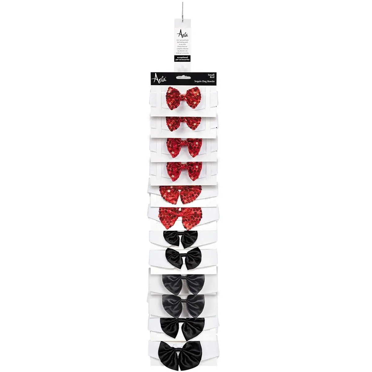 212 MAIN Aria Red & Black Sequin Fabric Dog Bowtie Clips Assortment Pack, 12-Piece Set with Cloth Hook, Easy-Fit Clip Strips for Sparkling Look