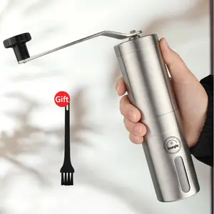 Personalized custom text and logo manual coffee machine, classic model, manual stainless steel coffee grinder - portable cone grinder suitable for camping, travel, and espresso - with hand crank and free cleaning brush