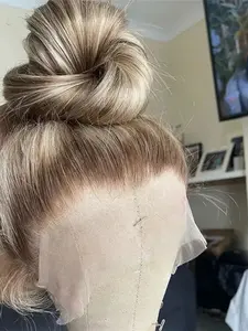 Soft 14 Inch Highlighted Blonde Straight Wig 13x4, Density 150, Pre-Cut Baby Hair Lace Front, Medium Length Human Hair for Women