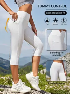 Women's Summer High Waist Tight-Fitting Seven-Point Sports Pants with Phone Pocket, Quick-Dry Breathable Yoga Pants Outerwear Bottoms, Leggings Activewear