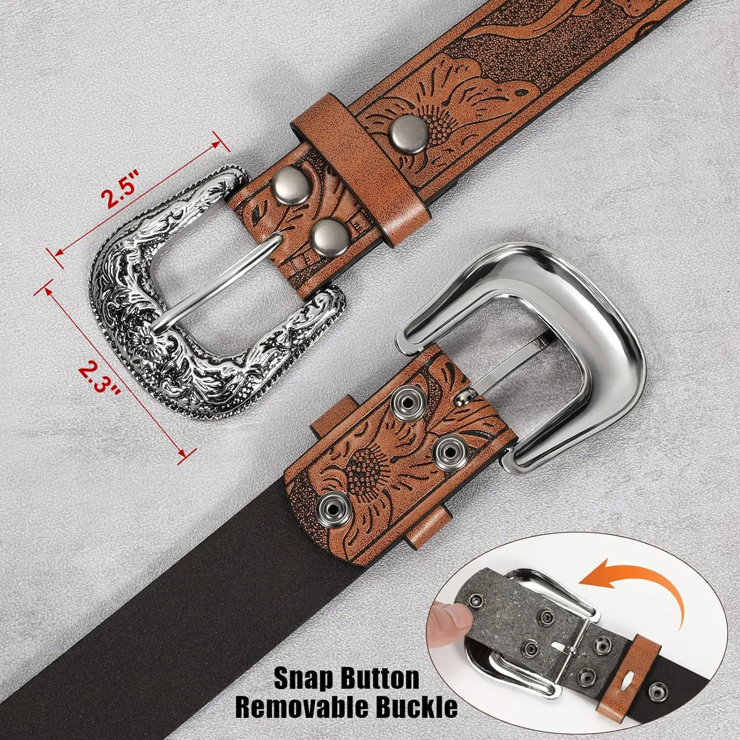 Women\'s Hollow  Adjustable Vintage Western Belts Engraved Buckle Cowgirl Belt Vintage Western Belt Floral Engraved Adjustable Cowgirl Chic  main image 3
