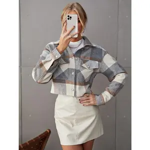 Plaid Print Drop Shoulder Crop Overcoat womans Plaid Print Button Front jacket  Plaid Print Shirt coat outwear jacket woman  sweater everyday womenswear autumn winter womenswear coat cozy fall daily wear woman top knitwear womenswear winter clothes women
