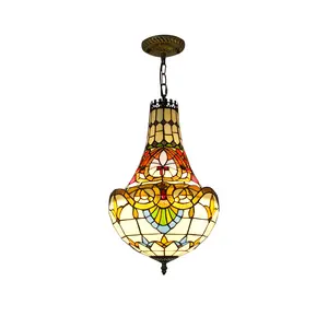 Aeyee Tiffany Style Pendant Light Fixture, Stained Glass Hanging Light, Victorian Style Chandeliers