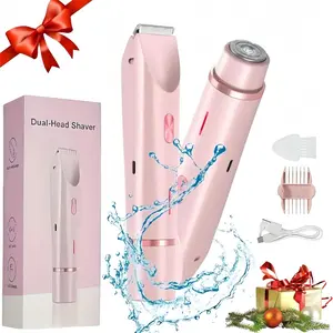 Electric Bikini Trimmer for Women, Rechargeable 2 in 1 Body & Facial Hair Removal, Wireless Hair Trimmer Underarm Trimmer,Removable Heads,Dual-Head Shaver, Waterproof Wet & Dry Use Trimmer for Women,Christmas gifts,Women's gifts,Daily gifts