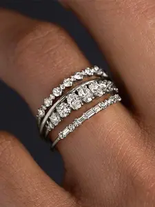 Exquisite Geometric Ring Set - Synthetic Zirconia Stackable Rings for Women & Girls Holiday Party Engagement Ring, Perfect for Wedding Jewelry, Daily Wear Anniversary Gift