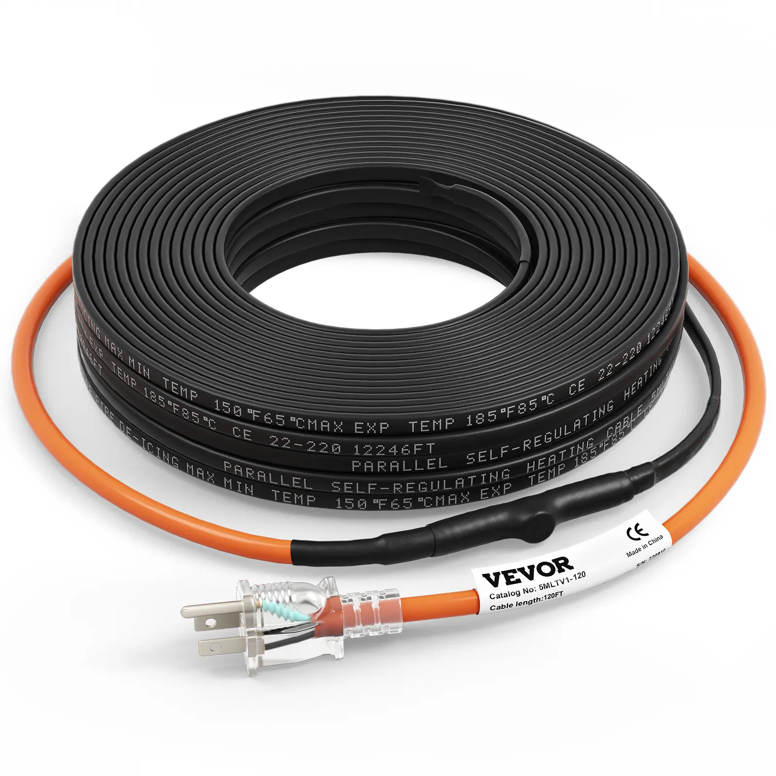 【summerfinds】VEVOR Self-Regulating Pipe Heating Cable, 120-feet 5W/ft Heat Tape for Pipes Freeze Protection, Protects PVC Hose, Metal and Plastic Pipe from Freezing, 120V