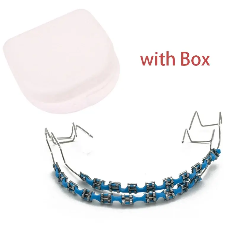 Blue Repair Tooth and 1Pair Fake Braces Colorful Brackets For Teeth Temporary Metal Wires Metal Bracket Orthodontic Ligature Ties Dental Retainer Box Oral