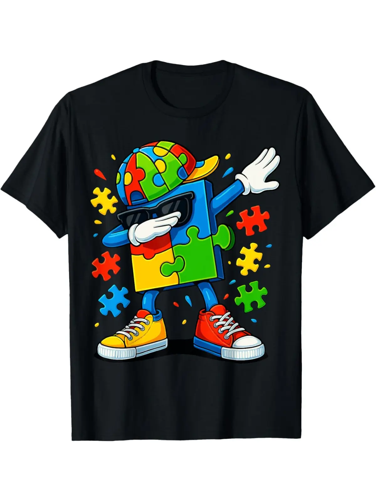 Women's Classic Style Cotton T-Shirt with Autism Awareness Dabbing Graphic, Regular Fit Streetwear, Sizes Available up to 3XL, Casual