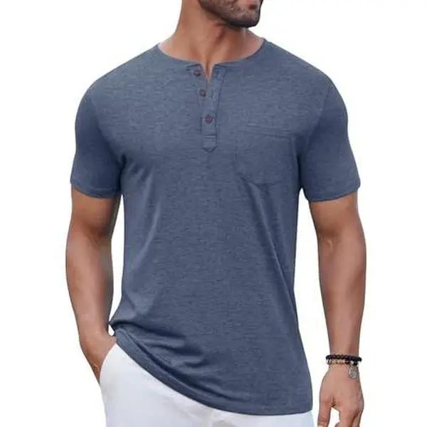 COOFANDY Men's Casual Henley Shirts Short Sleeve Pocket T-Shirts Lightweight Button Henley Pullover Basic Tees