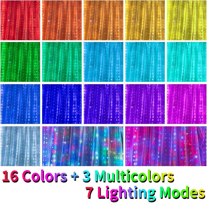 Brightown 16 brilliant colors and 3 colored lights - 250 LEDs 9.8 X 8.8 feet fairy light string, 7 modes flashing lights with remote control, background wall hanging drip lights for bedroom backyard Halloween Christmas decoration Lighting