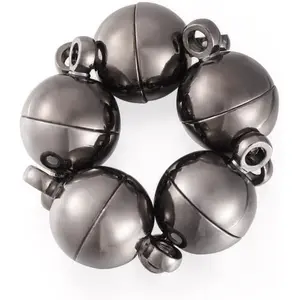 20 Sets Black Round  Clasps 14.5x8mm  Converters Locking Clasps for  Bracelet Necklace Making Hole:1.6mm