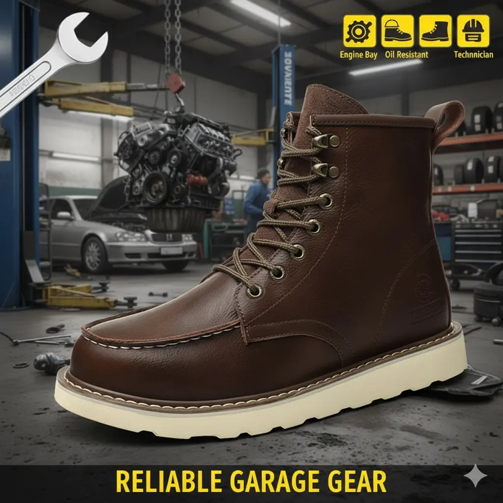 Men’s Round Toe Closed Steel Toe Lace-Up Work Safety Boots - Cuban Plain, Breathable, Anti-Slip, Anti-Crushing, Puncture-Proof, Secure-Fit Footwear for Year-Round Worker Use