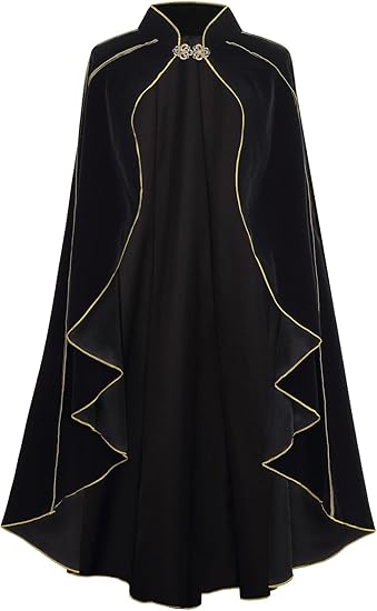 Women's Medieval Cloak Stand Collar Deluxe Velvet Gold Trim Renaissance Cape for Adult Women's Medieval Cloak Stand Collar Deluxe Velvet Gold Trim Renaissance Cape for Adult
