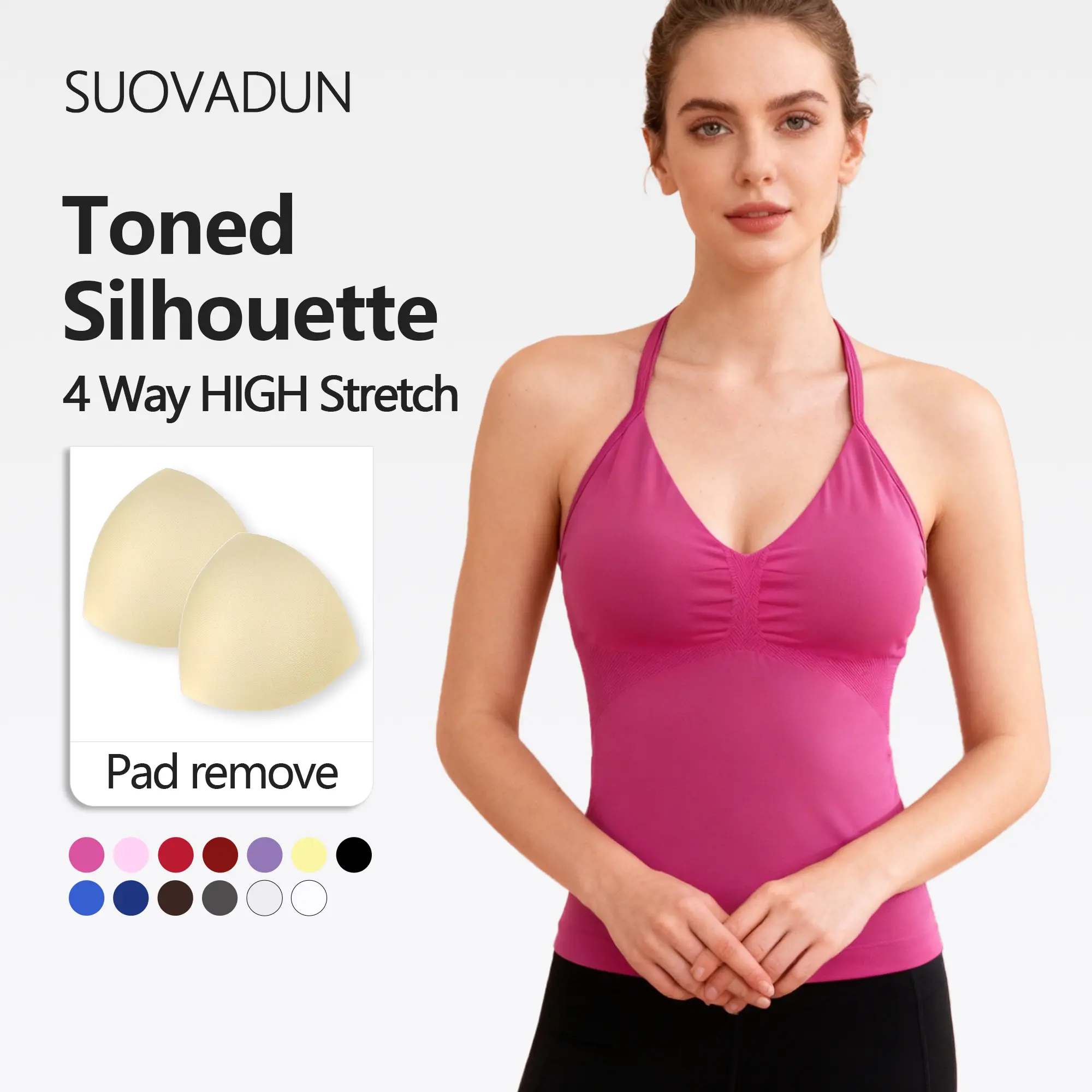 【Live Stream Discount】SUOVADUN Seamless Halter Sports Vest Top, Quick-Dry High-Elastic Sweat-Wicking Training Vest with Removable Pads, Skinny Activewear Cami, Activewear Clothes