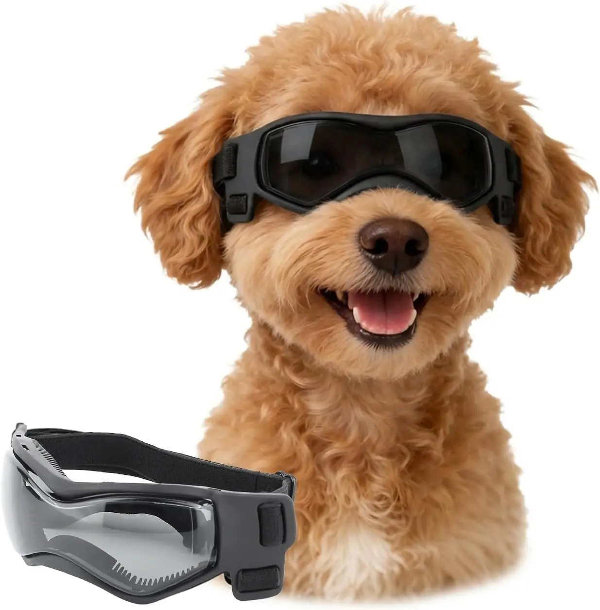 Dog Goggles for Small Breed UV Protection Windproof Dog Motorcycle Goggles Doggy Sunglasses with Adjustable Strap for Outdoor Activities, Black