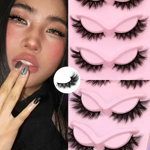 3D Faux Mink Cat Eye Lashes 5 Pairs, Fluffy Curled Fox Eye Eyelashes, Soft Comfortable Cross Thick False Cosmetic Lashes for Makeup