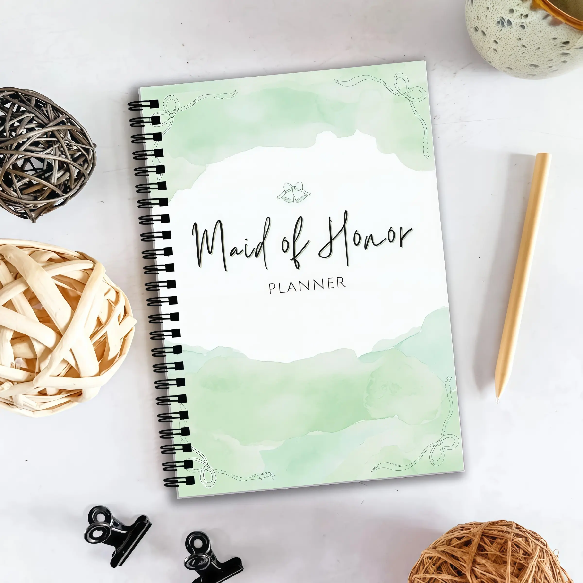 A5 Size Bride Maid Wedding Planner Notebook, Watercolor Spiral Binder, Spiral Bound Planner, Wedding Planner Book and Organizer, Task Organizer with Checklist, Perfect Gift for Bridesmaids