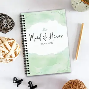 A5 Size Bride Maid Wedding Planner Notebook, Watercolor Spiral Binder, Spiral Bound Planner, Task Organizer with Checklist, Perfect Gift for Bridesmaids