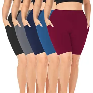 5 Pack Plus Size Womens Biker Shorts With Pockets Compression Shorts For Women High Waisted tummy control shorts black biker shorts women