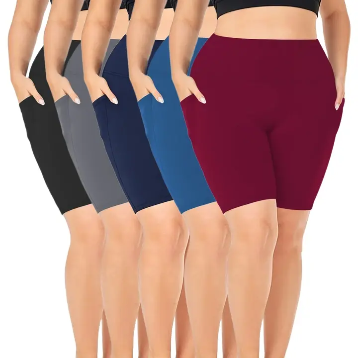 5 Pack Plus Size Womens Biker Shorts With Pockets Compression Shorts For Women High Waisted tummy control shorts black biker shorts women