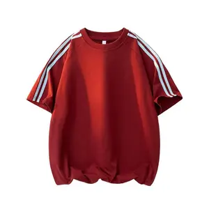 Men's Loose-Fit Colorblock Striped Short Sleeve T-Shirt, Breathable Round Neck Summer Casual Top, Polyester Fabric