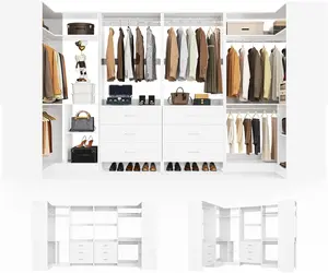 Modern Closet System with 6 Drawers, 6 Hanging Rods & Corner Tower, Freestanding Corner Closet System with Hanging, 112.5" U-Shaped Walk-In Wardrobe Organizer, 2000+ lbs Capacity, Set of 4, -U4, White