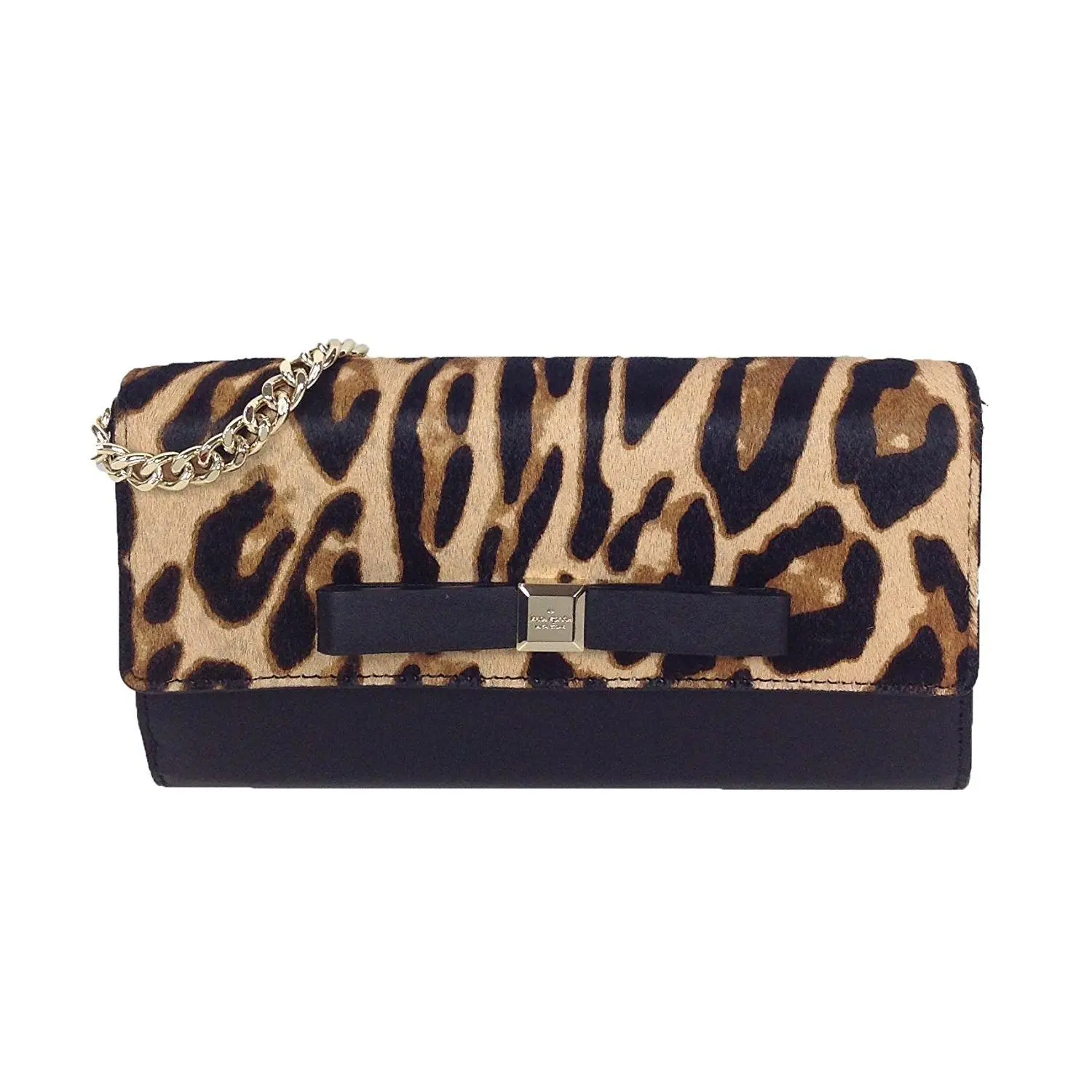 Kate Spade Rivas Street Ocelot Print Haircalf Clutch Wallet with a Kiss-Lock Closure and Convertible Chain for Dual Use, Can Be Worn As A Wallet, Leather, Envelope Clutch, Chic