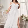 【Black Friday】Elegant Chic V Neck Backless Ruched Chiffon Maxi Dress, Solid Color Flowy A-Line Dress with High Slit, Formal Gown, Bridesmaid Dress, Perfect for Weddings and Special Occasions