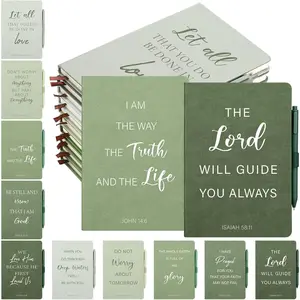 20 count Christian Gifts Bulk 10 Sage Green Leather Christian Journals for Women  Leather Notebooks with 10 Neutral Pens Inspirational A5 Prayer Journal for Women Men Church