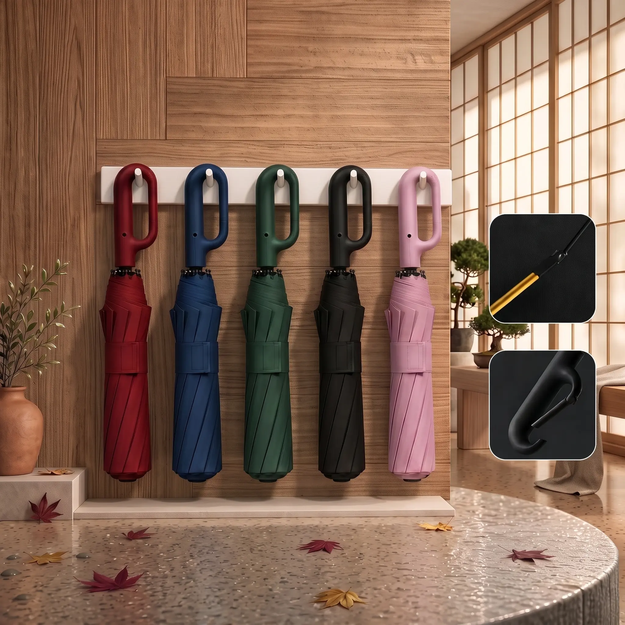 Automatic Open & Close Folding Umbrella, Ring Handle Design, Waterproof Windproof Sun Protection, Lightweight Portable Umbrella for Men & Women