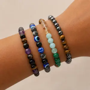1pc Arpurraina Money Attraction Bracelet with Green Aventurine & Tiger Eye -    blue friendship bracelet beaded  jewelry protection bracelet encouragement gift fashion artificial bracelet  of  the  day Colorblock Beaded Crystal Bracelet