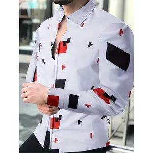 [Geometric Pattern] Men's Long-Sleeve Shirt |   Occasion/Scene: Men |   Style: Geometric Pattern And Speckles
