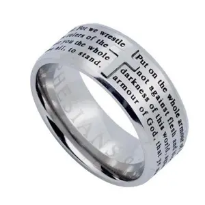 ARMOR OF GOD Scripture Cross Ring for Men, Engraved Bible Verse, Stainless Steel